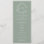 Modern Sage Green Leafy Crest Monogram Weddenschap Programmakaart (Voorkant)