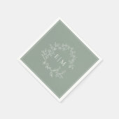 Modern Sage Green Leafy Crest Monogram Weddenschap Servet (Hoek)