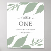 Modern Sage Green Leaves Table Number Poster (Voorkant)