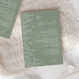 Modern Sage Green Leaves Wedding Details Informatiekaartje