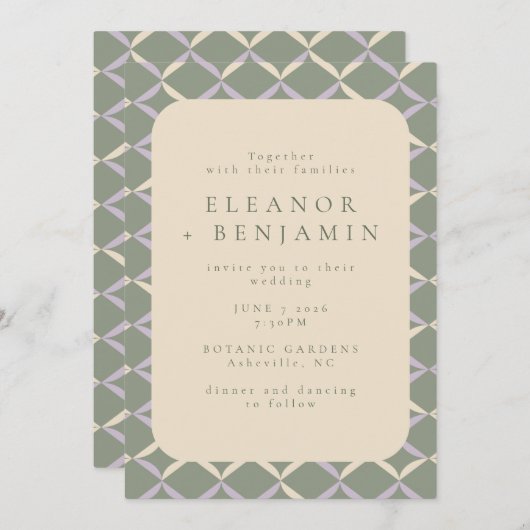 Modern Sage Green Lila Rustic Geometric Wedding Kaart (Voorkant / Achterkant)