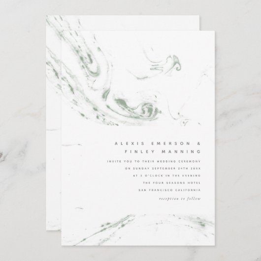 Modern Sage Green Marbling Weddenschap Kaart (Voorkant / Achterkant)