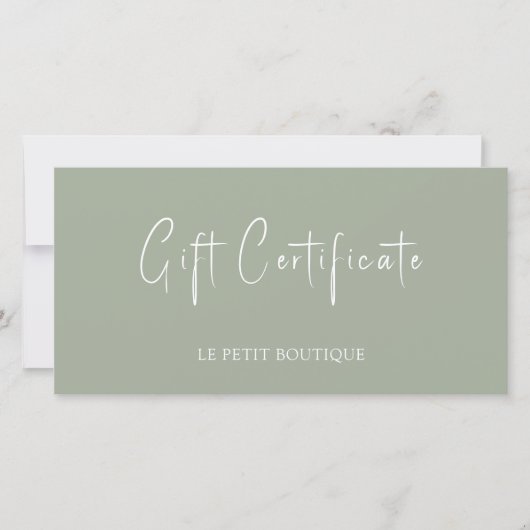 Modern Sage Green met QR Code Gift Certificaat (Voorkant)