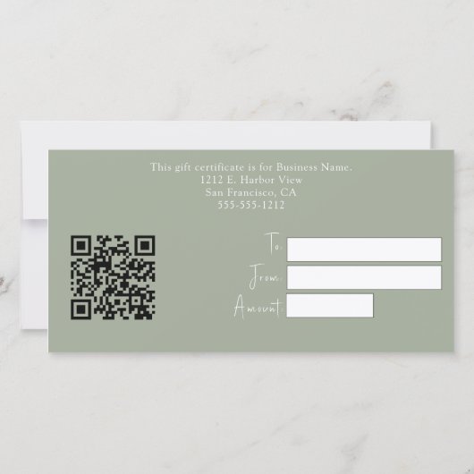 Modern Sage Green met QR Code Gift Certificaat (Achterkant)