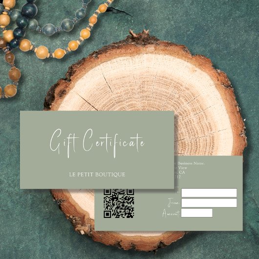 Modern Sage Green met QR Code Gift Certificaat