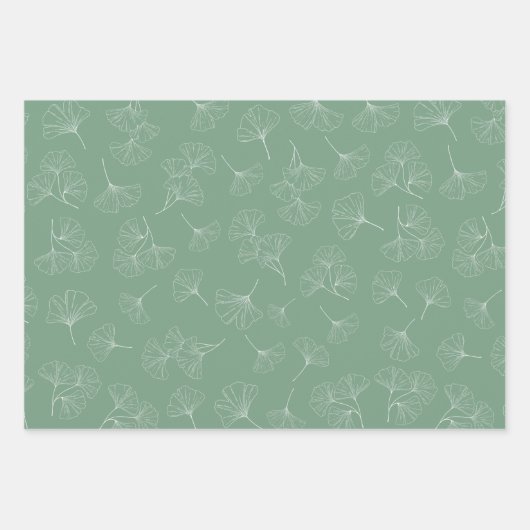 Modern Sage Green met White Ginkgo Biloba Leaves Inpakpapier Vel (Voorkant 2)