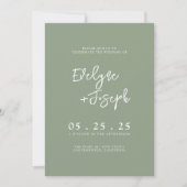 Modern Sage Green Minimal Boho Alles in één bruilo Kaart (Voorkant)