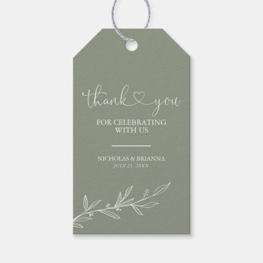 Modern Sage Green Minimal Boho Wedding Bedankt Cadeaulabel (Voorkant)