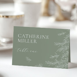 Modern Sage Green Minimal Leaves Place Card Kaart