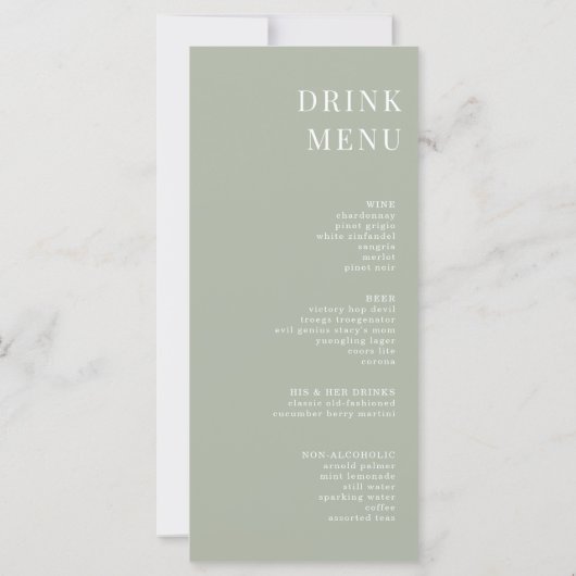 Modern Sage Green Minimal Menu (Achterkant)