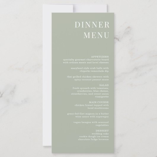 Modern Sage Green Minimal Menu (Voorkant)