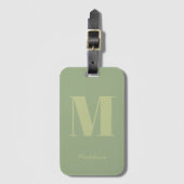 Modern Sage Green Minimal Monogram Initiaal Name Bagagelabel (Voorkant (verticaal))