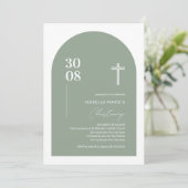 Modern Sage Green Minimalist Arch Christening Invi Kaart (Staand voorkant)
