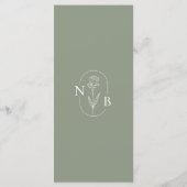 Modern Sage Green Minimalist Boho Wedding Monogram Menu (Achterkant)