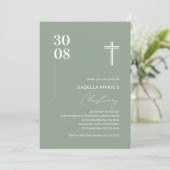 Modern Sage Green Minimalist Christening Kaart (Staand voorkant)