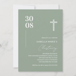 Modern Sage Green Minimalist Christening Kaart