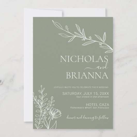 Modern Sage Green Minimalist Photo Boho Wedding Kaart (Voorkant)