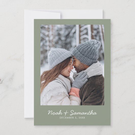 Modern Sage Green Minimalist Photo Calendar Boho Save The Date (Achterkant)