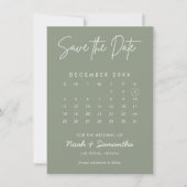 Modern Sage Green Minimalist Photo Calendar Boho Save The Date (Voorkant)