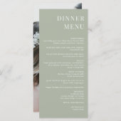 Modern Sage Green Minimalist Photo Dinner Menu (Voorkant / Achterkant)
