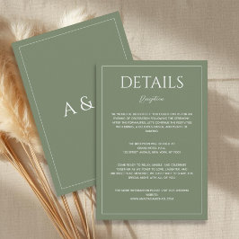 Modern sage green minimalist wedding details informatiekaartje