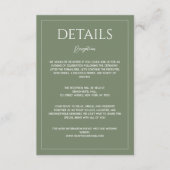 Modern sage green minimalist wedding details informatiekaartje (Voorkant)