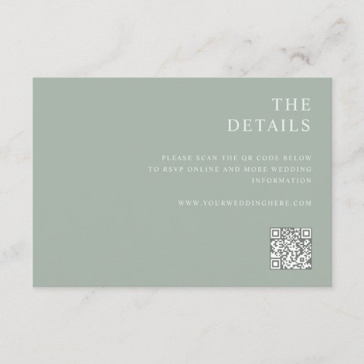 Modern Sage Green Minimalist Wedding Informatiekaartje (Voorkant)