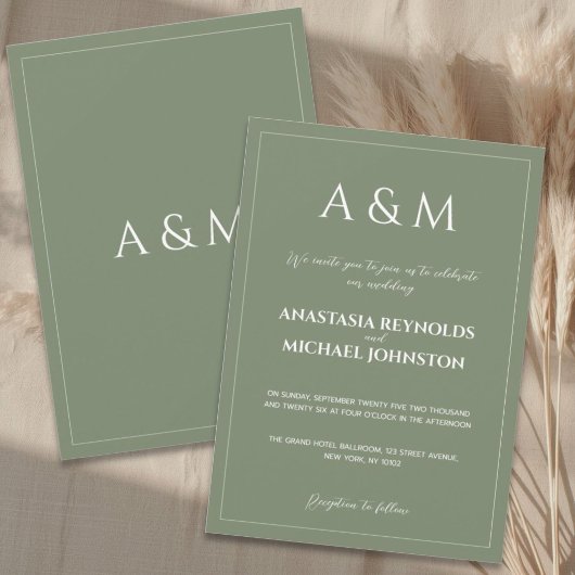 Modern sage green minimalist wedding kaart