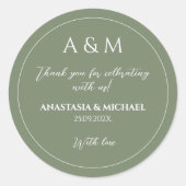 Modern sage green minimalist wedding ronde sticker (Voorkant)