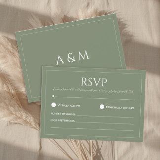 Modern sage green minimalist wedding RSVP kaartje