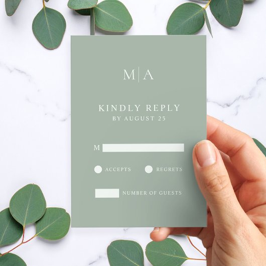 Modern Sage Green Minimalist Wedding  RSVP Kaartje
