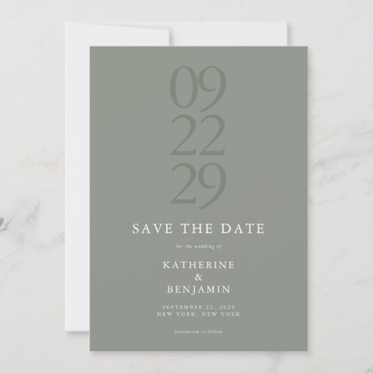 Modern Sage Green Minimalist Wedding Save The Date (Voorkant)
