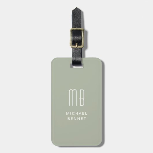 Modern Sage Green Monogram Bagagelabel (Voorkant verticaal)