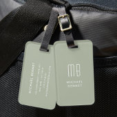 Modern Sage Green Monogram Bagagelabel