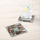 Modern Sage Green Monogram Familienaam & Foto Kartonnen Onderzetters (Insitu)