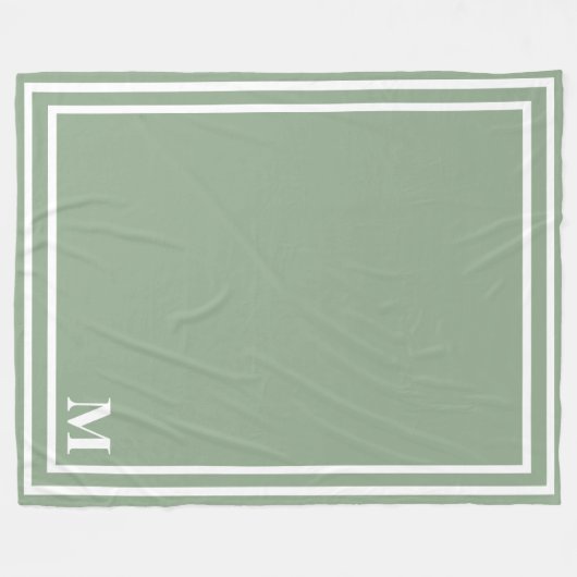 Modern Sage Green Monogram Fleece Deken (Voorkant (Horizontaal))