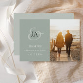 Modern Sage Green Monogram Foto Weddenschap Bedank
