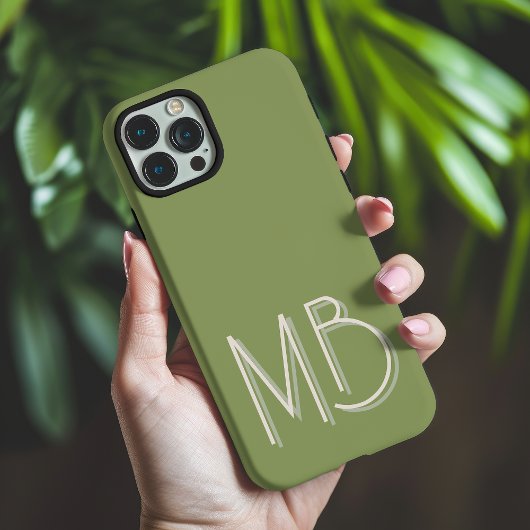 Modern Sage Green Monogram Initialen Hedendaags Case-Mate iPhone Case