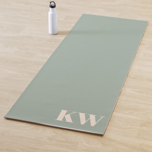 Modern Sage Green Monogram Initials Personalized Yogamat (In situ)