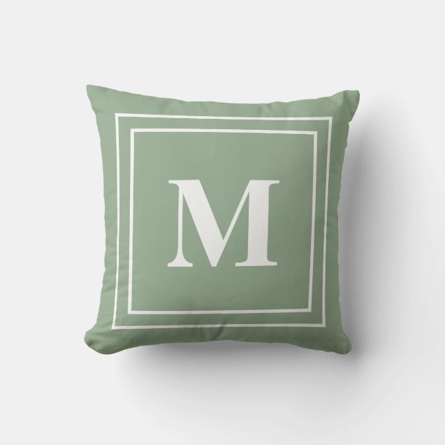 Modern Sage Green Monogram Kussen (Voorkant)