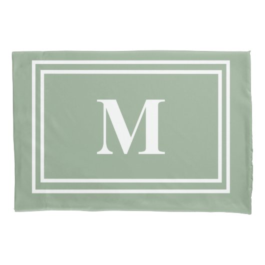 Modern Sage Green Monogram Kussensloop (Voorkant)