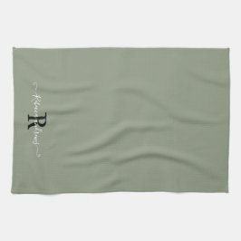Modern Sage Green Monogram Script Initiaal Naam Theedoek