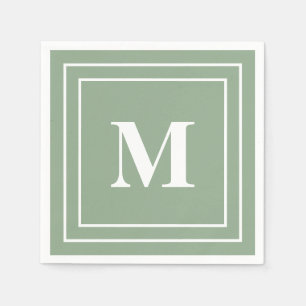Modern Sage Green Monogram Servet
