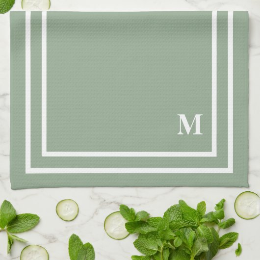 Modern Sage Green Monogram Theedoek (Gevouwen)