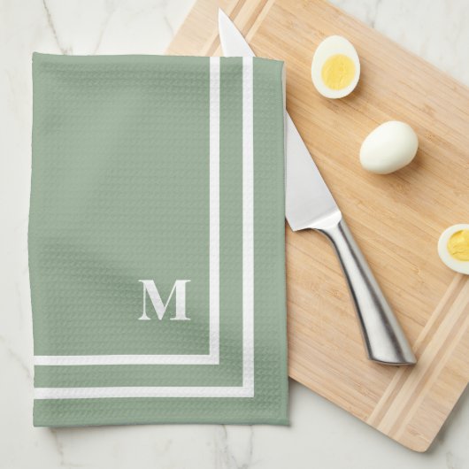 Modern Sage Green Monogram Theedoek (Quarter Fold)