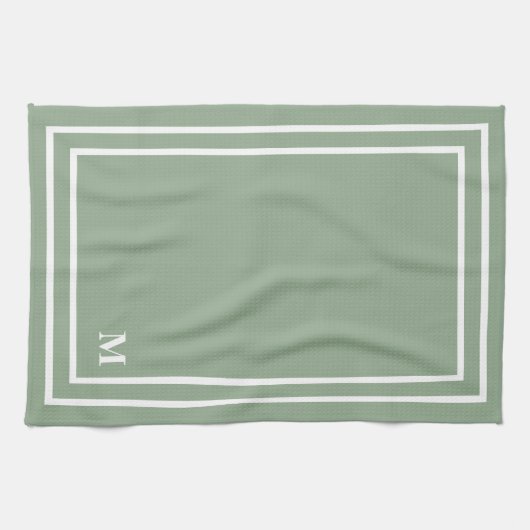 Modern Sage Green Monogram Theedoek (Horizontaal)