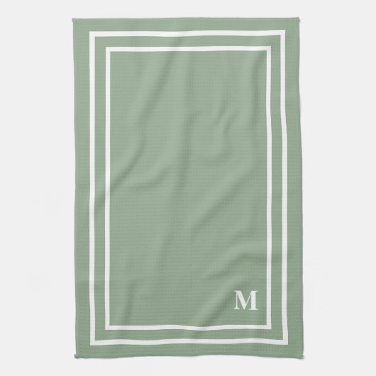 Modern Sage Green Monogram Theedoek (Verticaal)