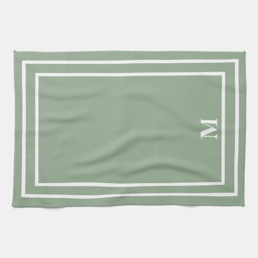 Modern Sage Green Monogram Theedoek (Horizontaal)