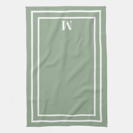 Modern Sage Green Monogram Theedoek (Verticaal)