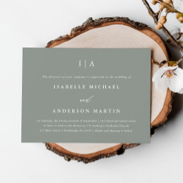 Modern Sage Green Monogram Weddenschap Kaart
